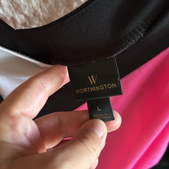 Worthington v-neck/back tank blouse pink black large - Picture 2 of 6